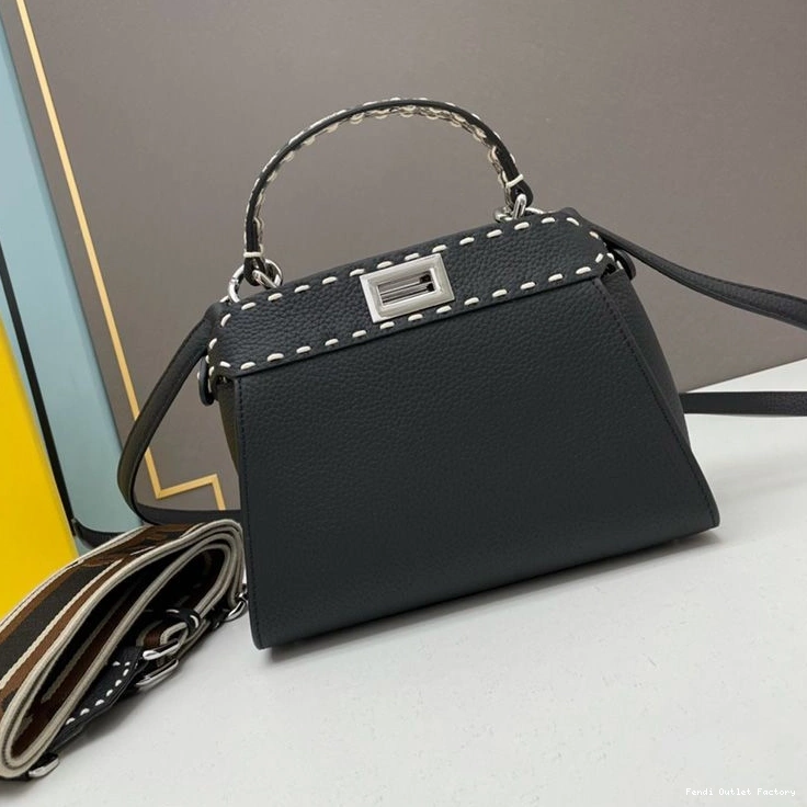 HOT Black Peekaboo Mini Calf Bag Fendi Leather Iconic Stitching In 0712